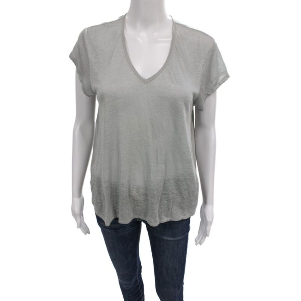 Acrobat Womens Basic Gray V-Neck Linen T-Shirt Short Sleeve Size S